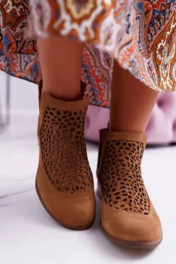 Botki Damskie Wiosenne Kowbojki Camel 2366 Draw