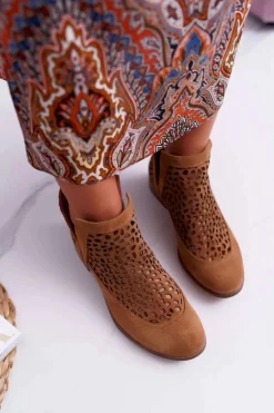 Botki Damskie Wiosenne Kowbojki Camel 2366 Draw