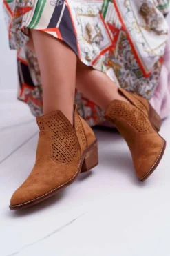 Botki Damskie Wiosenne Kowbojki Camel Matty