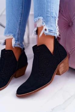Botki Damskie Wiosenne Kowbojki Czarne Matty