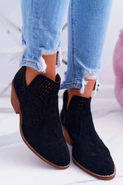 Botki Damskie Wiosenne Kowbojki Czarne Matty