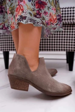 Botki Damskie Wiosenne Skórzane Cappuccino Anabella