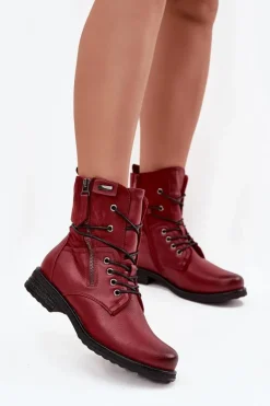 Botki Damskie Workery Bordowe Perfecto