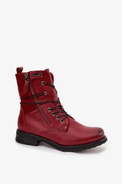Botki Damskie Workery Bordowe Perfecto