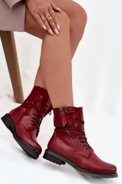 Botki Damskie Workery Bordowe Perfecto