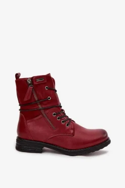 Botki Damskie Workery Bordowe Perfecto