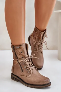 Botki Damskie Workery Ciemnobeżowe Perfecto
