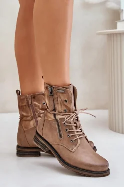 Botki Damskie Workery Ciemnobeżowe Perfecto