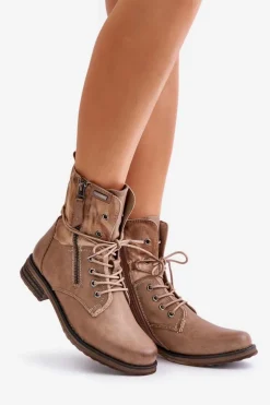 Botki Damskie Workery Ciemnobeżowe Perfecto