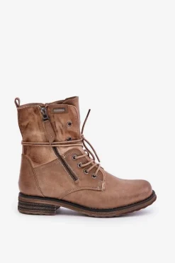 Botki Damskie Workery Ciemnobeżowe Perfecto