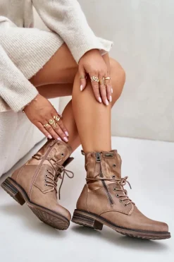 Botki Damskie Workery Ciemnobeżowe Perfecto