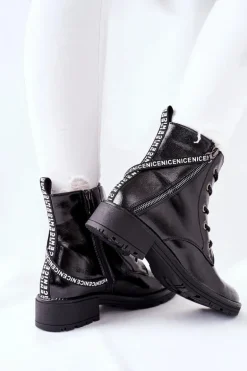 Botki Damskie Workery Lakierowane Czarne Goorey