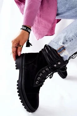 Botki Damskie Workery Zamszowe Czarne Deliopis