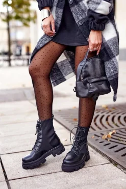 Botki Damskie Workery Ze Skarpetą Sznurowane Czarne My Need