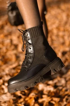 Botki Damskie Workery Ze Skarpetą Sznurowane Czarne My Need