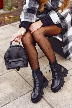 Botki Damskie Workery Ze Skarpetą Sznurowane Czarne My Need