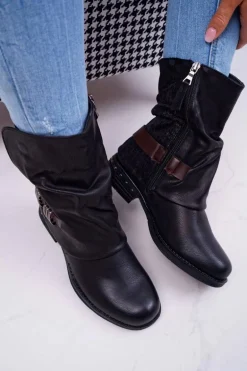 Botki Damskie Wysokie Kowbojki Czarne Winchester