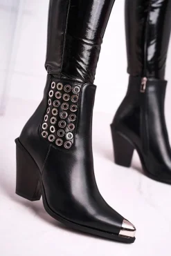 Botki Damskie Wysokie Stalowy Nosek Czarne Only Time