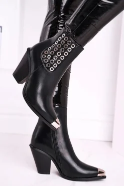 Botki Damskie Wysokie Stalowy Nosek Czarne Only Time