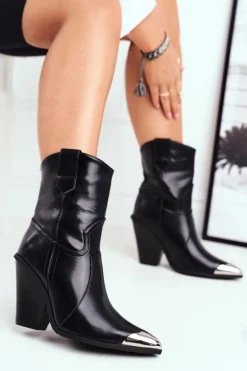 Botki Damskie Wysokie Stalowy Nosek Czarne Emporia