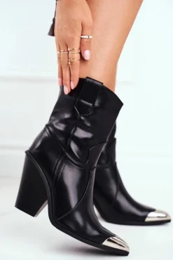 Botki Damskie Wysokie Stalowy Nosek Czarne Emporia