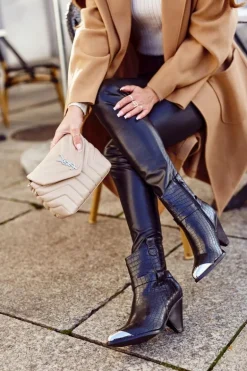 Botki Damskie Wysokie Stalowy Nosek Print Czarne Eternally