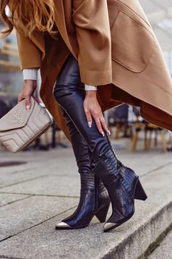 Botki Damskie Wysokie Stalowy Nosek Print Czarne Eternally