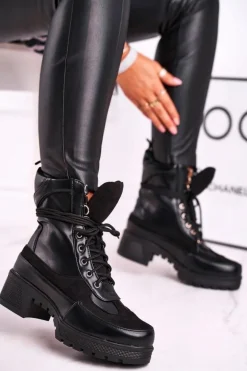 Botki Damskie Wysokie Sznurowane Czarne Ridley