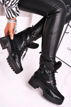 Botki Damskie Wysokie Sznurowane Czarne Ridley