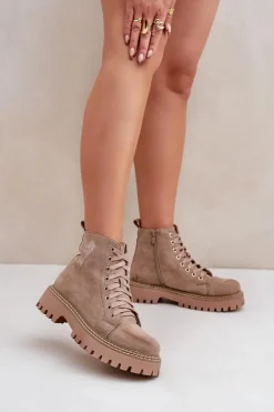 Botki Damskie Z Brokatowym Sercem Ciemnobeżowe Nariri