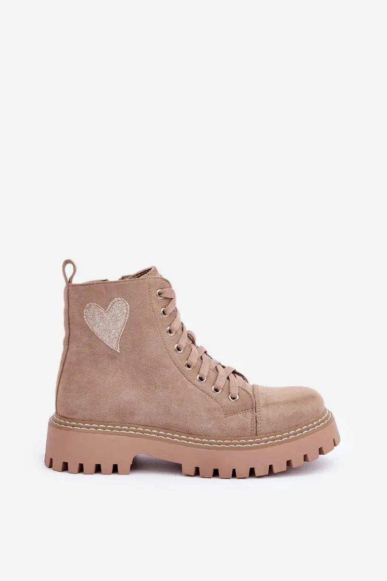 Botki Damskie Z Brokatowym Sercem Ciemnobeżowe Nariri