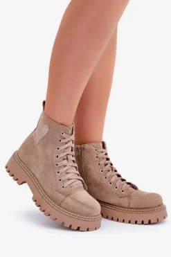 Botki Damskie Z Brokatowym Sercem Ciemnobeżowe Nariri