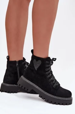 Botki Damskie Z Brokatowym Sercem Czarne Nariri