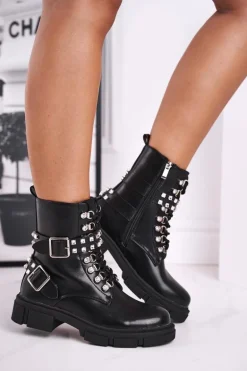 Botki Damskie Z Cyrkoniami Czarne Love You Baby