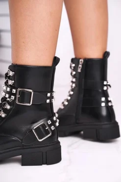 Botki Damskie Z Cyrkoniami Czarne Love You Baby