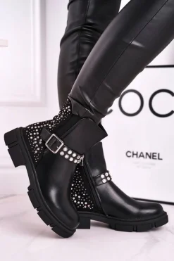 Botki Damskie Z Cyrkoniami Czarne Giuliana