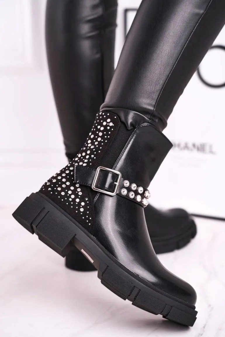 Botki Damskie Z Cyrkoniami Czarne Giuliana