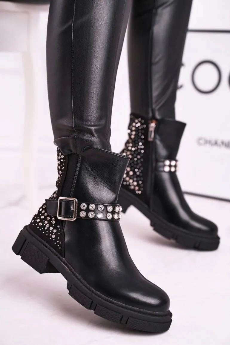 Botki Damskie Z Cyrkoniami Czarne Giuliana