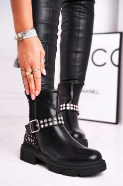 Botki Damskie Z Cyrkoniami Czarne Giuliana