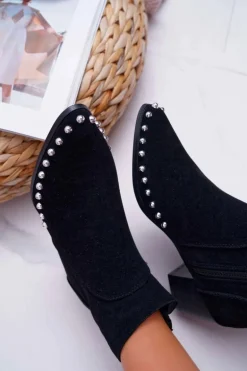 Botki Damskie z Dżetami Czarne Sobery