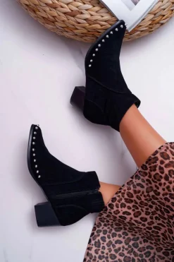 Botki Damskie z Dżetami Czarne Sobery