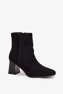 Botki Damskie Z Eko Zamszu Na Słupku Zamek Czarne Zelita