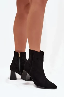 Botki Damskie Z Eko Zamszu Na Słupku Zamek Czarne Zelita