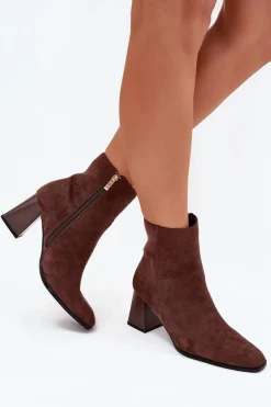 Botki Damskie Z Eko Zamszu Na Słupku Zamek Brązowe Zelita