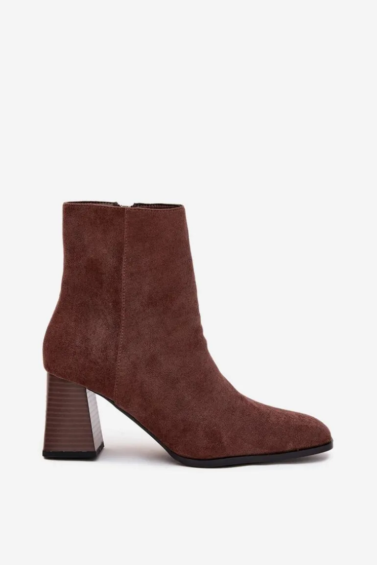 Botki Damskie Z Eko Zamszu Na Słupku Zamek Brązowe Zelita