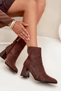 Botki Damskie Z Eko Zamszu Na Słupku Zamek Brązowe Zelita