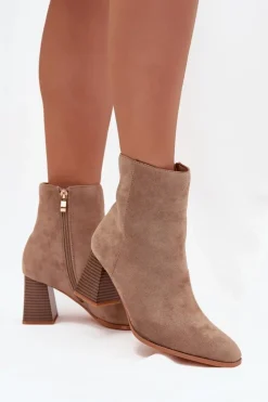 Botki Damskie Z Eko Zamszu Na Słupku Zamek Beżowe Zelita