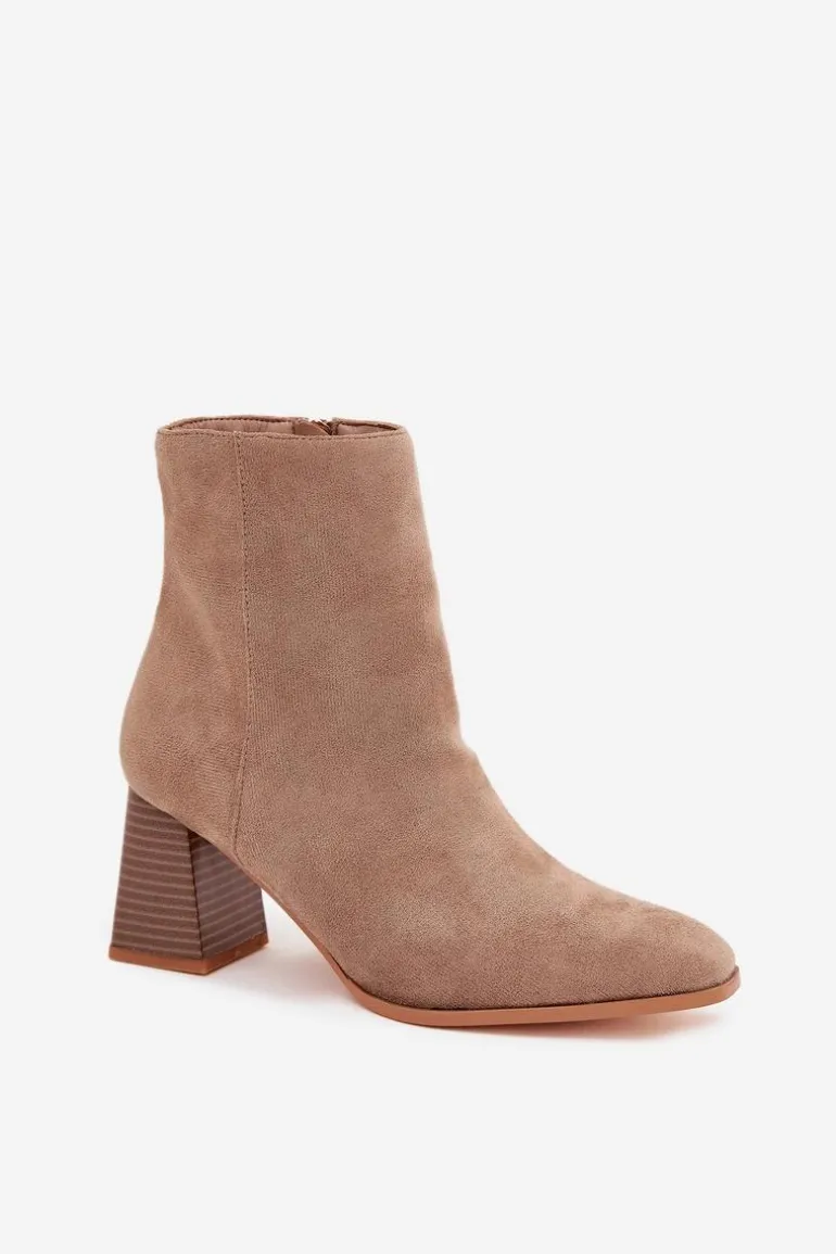 Botki Damskie Z Eko Zamszu Na Słupku Zamek Beżowe Zelita