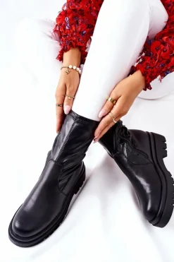 Botki Damskie Z Elastyczną Cholewką Czarne Doubler