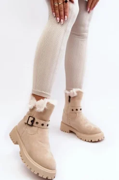 Botki Damskie Z Futerkiem Na Suwak Beżowe Morcos